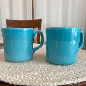 Vintage Anfora Turquoise Coffee Mugs Restaurant Ware Stoneware Set of 2 10-oz.